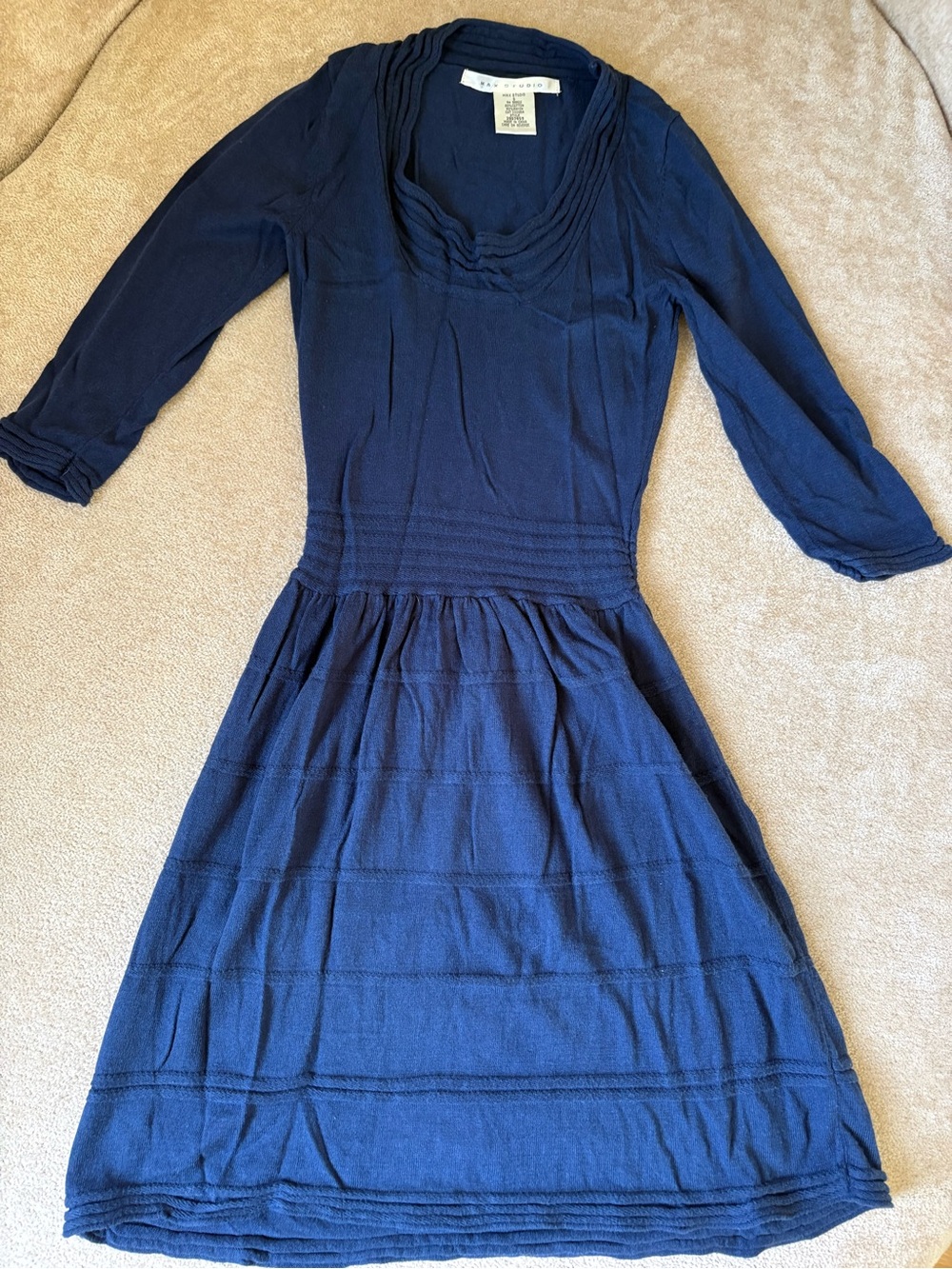 Max Studio Deep Navy Knit Long-Sleeve Scoop Neck Dress